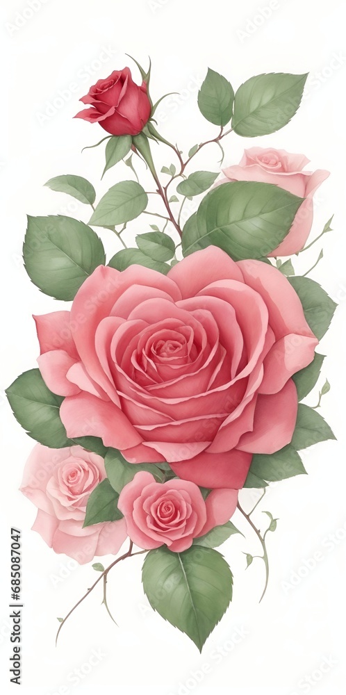 Stunning rose heart with delicate petals. AI generated illustration