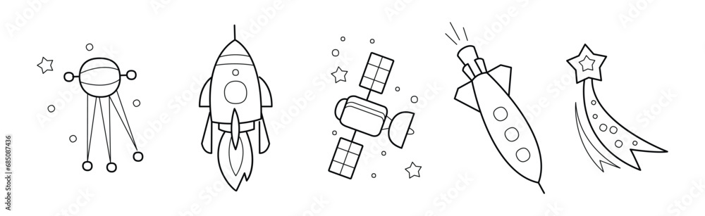 Fotografie Outer Space and Universe Icon in Outline Style Vector Set