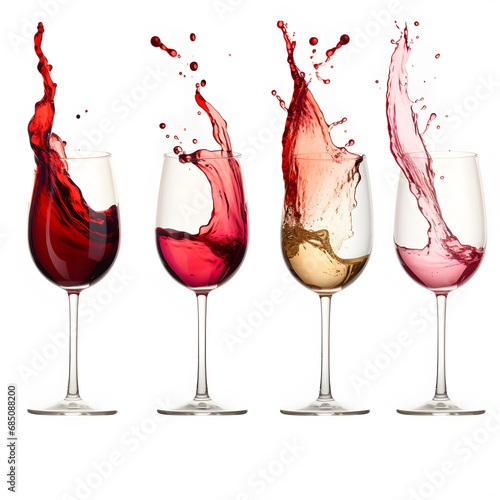 red wine pouring into glass, Collection of Red wine splash on white background.