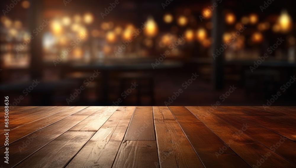 Empty old wooden table background bokeh Made with generative AI Empty old wooden table background bokeh Made with generative AI