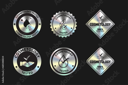 Cosmetology tested cosmetic packaging icon, stamp, badge, round, seal vector