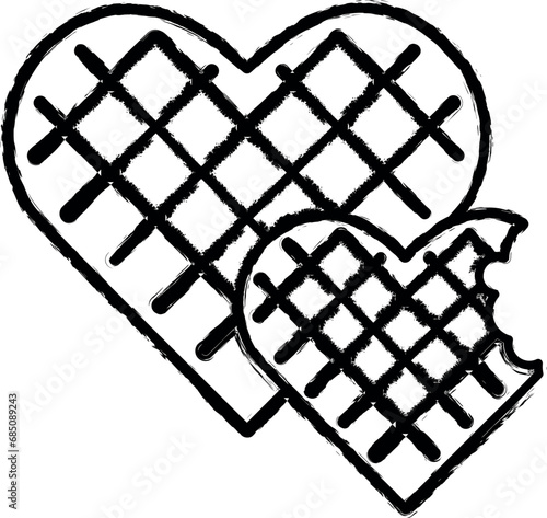 Waffles, heart vector icon in grunge style