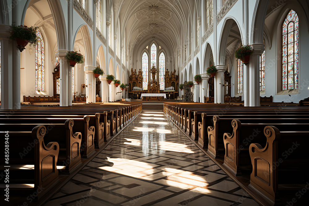 Generative AI - Interior of a catholic cathedral