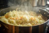 Sauerkraut cabbage in hot pot. Finely shredded cabbage pickling process. Generate ai