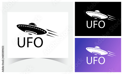 UFO Simple Alien Ship Logo Design Template.