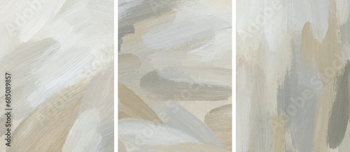 Abstract art background set. Acrylic hand painted templates in neutral colors. Textures with paint brush strokes photo