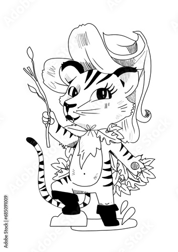 dessin tigresse déguisée dans la nature pour enfant photo