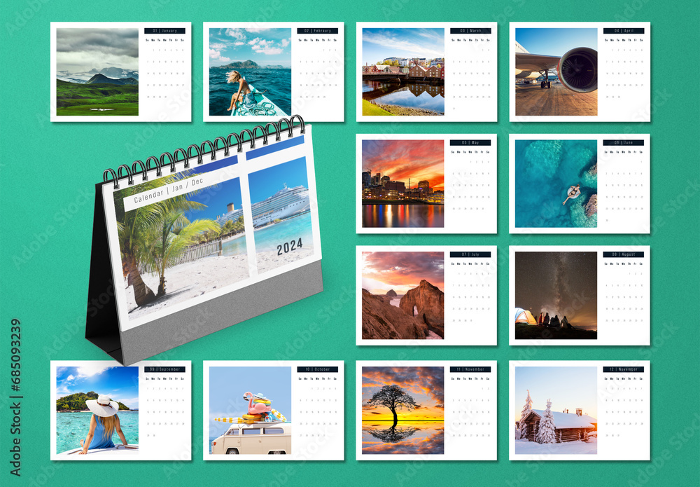 2024 Desk Flip Calendar Template Layout Stock Template Adobe Stock