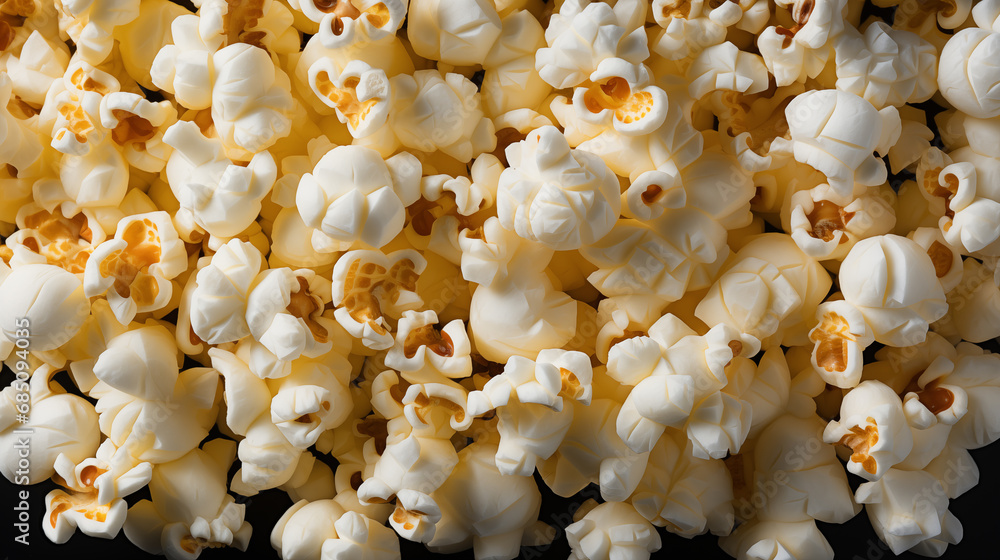 Popcorn background. Top view. Close-up of popcorn. Popcorn background. Top view. Close-up of popcorn.