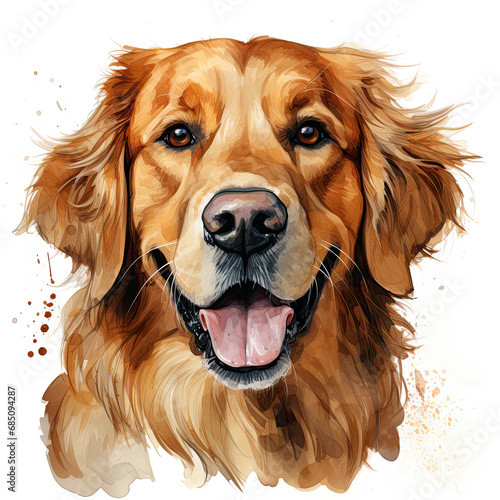 watercolor Golden Retriever clipart, Generative Ai