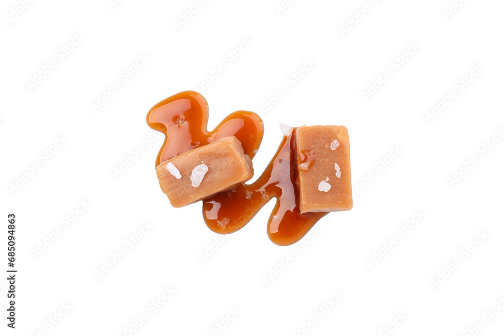 PNG,Cubes of salted caramel , isolated on white background - obrazy, fototapety, plakaty 