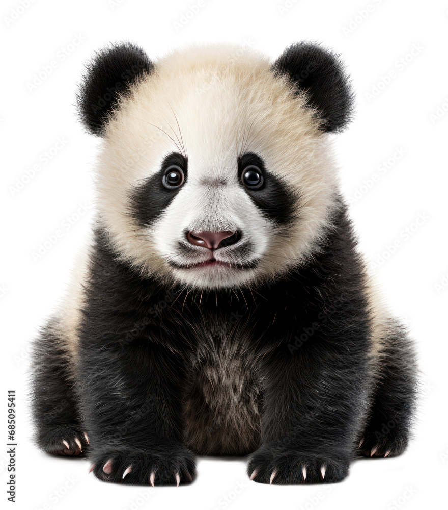 Cute Panda sitting isolated cutout on transparent background. for advertisement. product presentation. banner, poster, card, t shirt, sticker.