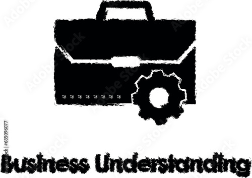 office bag, gear, business understanding vector icon in grunge style