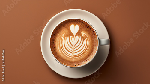 A cup of mocha latte top view heart shape image photo