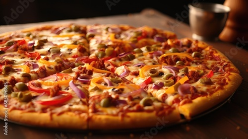 cheesy fast pizza food vibrant illustration hot quick, delivery restaurant, slice toppings cheesy fast pizza food vibrant