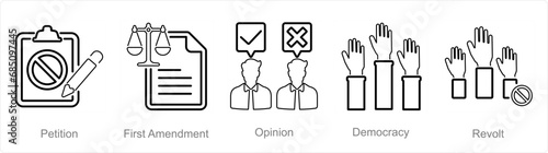 A set of 5 Freedom of Speech icons as petition, first amendment, opinion
