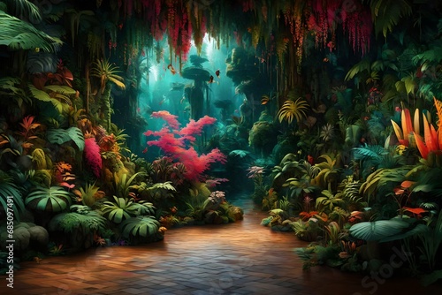 "Delve into the heart of a pixelated jungle, where vibrant flora and fauna create a symphony of colors. 