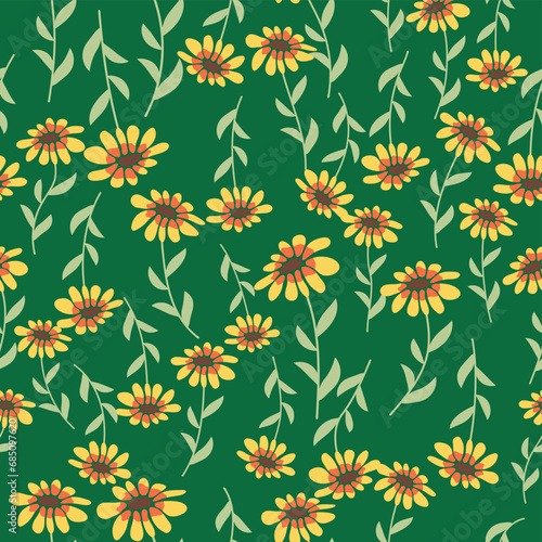 Rudbeckia Contrast floral summer background  seamless pattern for textile  paper