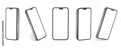 Realistic mockup models smartphone with transparent screens. Smartphone mock up collection. Device front view. 3D mobile phone with shadow on transparent background stock illustration