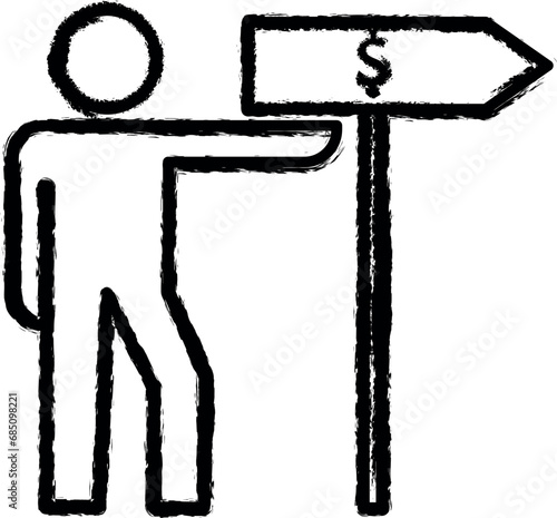road sign of income line vector icon in grunge style