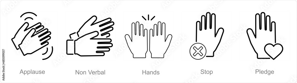 Obraz premium A set of 5 Hands icons as applause, non verbal, hands