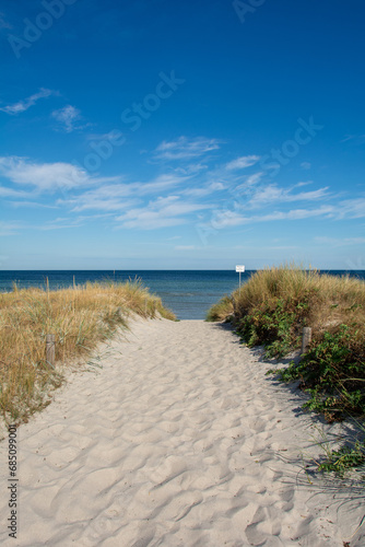Fototapeta Naklejka Na Ścianę i Meble -  Path between the sand dunes overlooking the sea