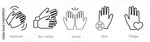 A set of 5 Hands icons as applause, non verbal, hands