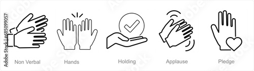 A set of 5 Hands icons as non verbal, hands, holding