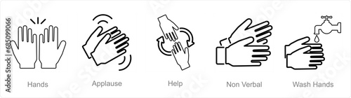 A set of 5 Hands icons as hands, applause, help