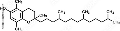 Beta-tocopherol structural formula, vitamin E vector illustration