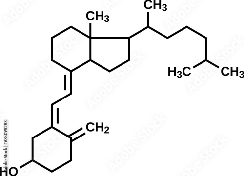 Cholecalciferol structural formula,  vitamin D3 vector illustration