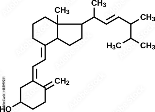 Ergocalciferol structural formula, vitamin D2 vector illustration