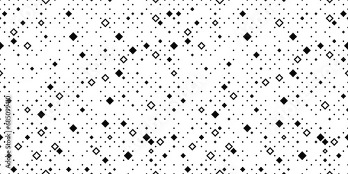 Abstract pattern with small squares and pixels. Black dots on white background. 