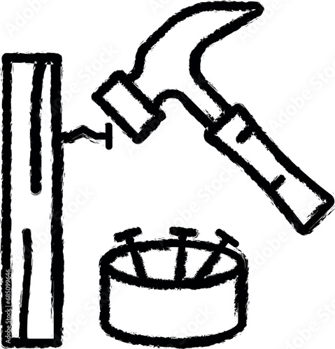 Carpentry, hammering line vector vector icon in grunge style