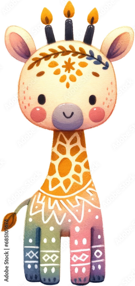 Giraffe African Heritage Celebration Festive Cute Pastel Kawaii Sweet Watercolor Kwanzaa Animals Wildlife Nursery Decor Art PNG Clipart 