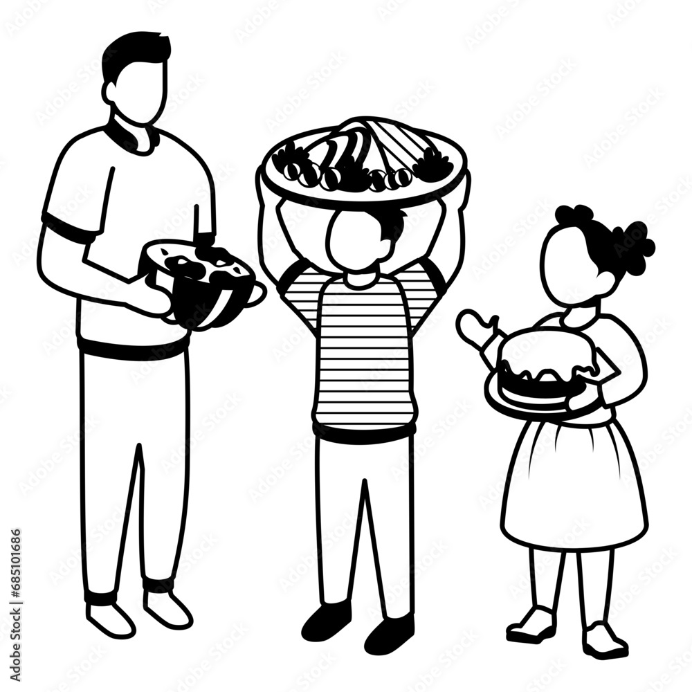 Father and Daughter are holding Food Trays concept, Boy with Turkey Meat vector icon design, Thanksgiving Day symbol, family reunion sign, Annual proclamations and observances stock illustration Father and Daughter are holding Food Trays concept, Boy with Turkey Meat vector icon design, Thanksgiving Day symbol, family reunion sign, Annual proclamations and observances stock illustration