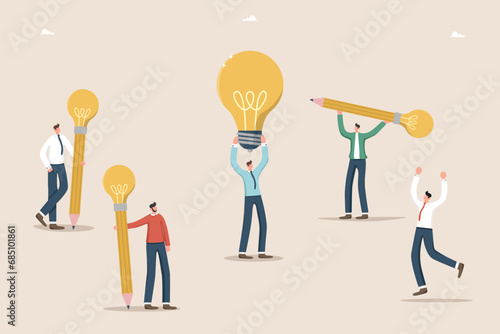 Collaboration and teamwork in search of new creative ideas, thought process and logic as key to success, solving complex problems, brainstorming to create innovations, work team create an idea.