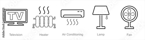 A set of 5 Home Appliance icons as television, heater, air conditioning