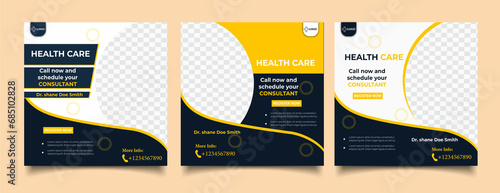 healthcare banner or square flyer with doctor theme for social media post template photo