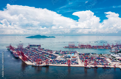 Shenzhen ,Aerial footage of international container terminal in Shenzhen city, China