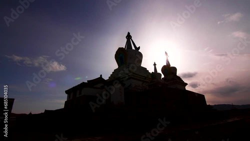 Buddhist stupa at the Erdene Zuu monastery. The monastery is affiliated with the Gelug sect of Tibetan Buddhism. Övörkhangai Province, Mongolia. 05- 03- 2022.  photo