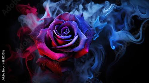 Purple rose wrapped in red smoke swirl on black background #685105286