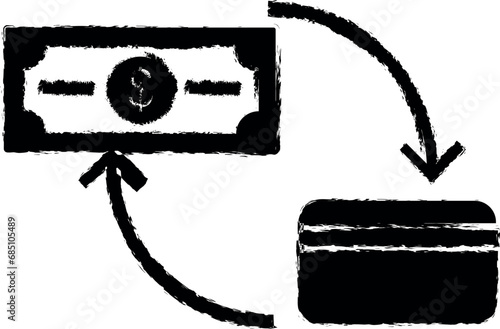 Ecommerce, payment method, credit card, money vector icon in grunge style