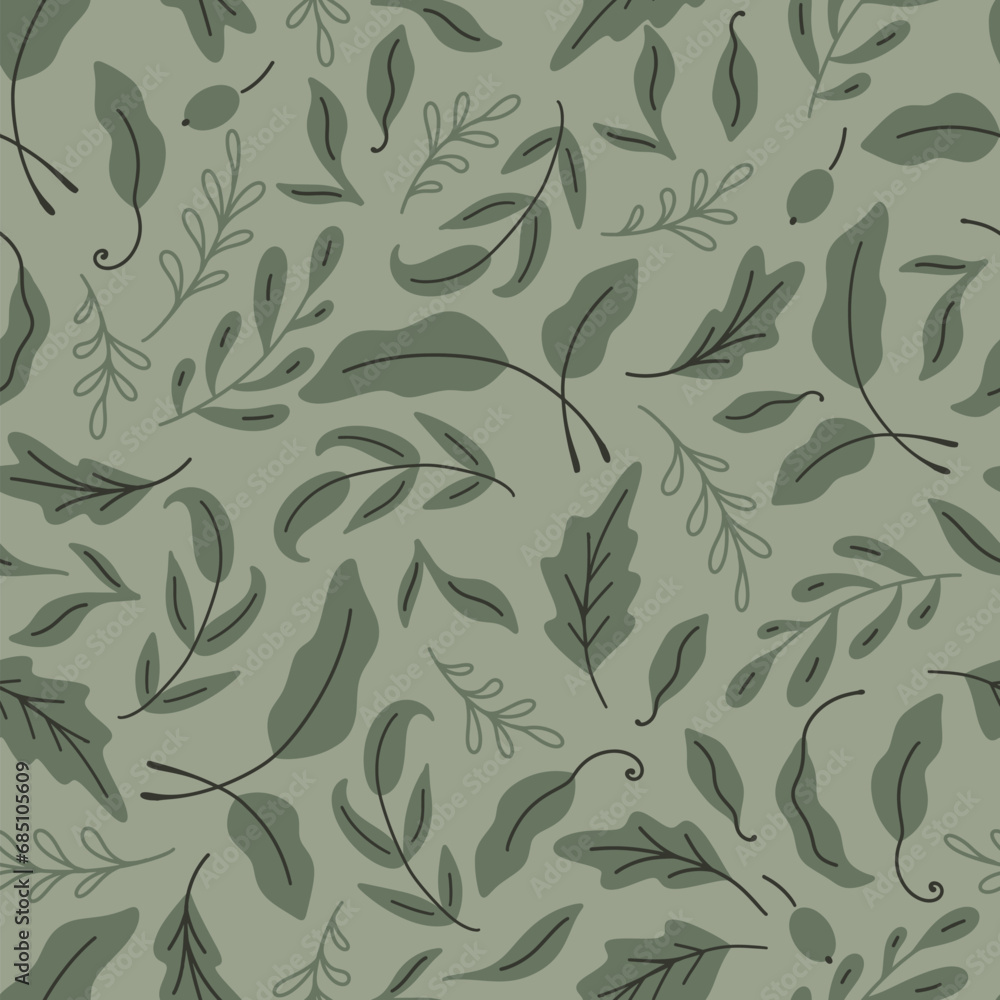 Monochrome Green Leaves Vector Seamless Pattern Monochrome Green Leaves Vector Seamless Pattern