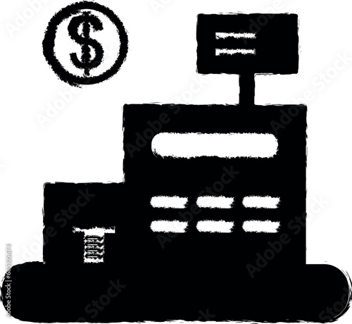 Ecommerce, cashbox vector icon in grunge style