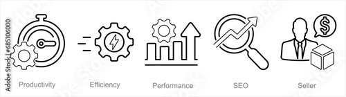 A set of 5 Increase Sale icons as productivity, efficiency, performance
