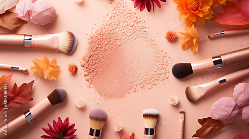 Autumn beauty background. Make-up products