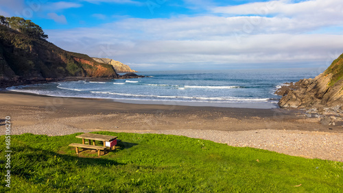 Lonely beach in northern Spain. Bahinas beach in Asturias
 photo