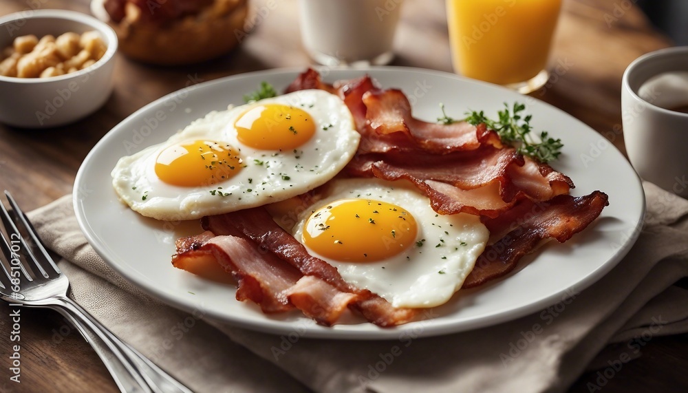 A hearty breakfast of bacon, and eggs, a staple in American diners A hearty breakfast of bacon, and eggs, a staple in American diners