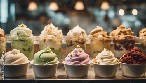 An array of Italian gelato flavors, from pistachio to stracciatella, served in a charming gematria © vanAmsen